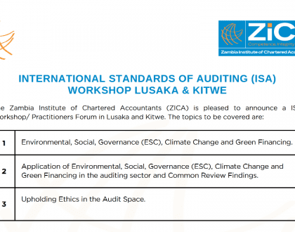 INTERNATIONAL STANDARDS OF AUDITING (ISA) WORKSHOP LUSAKA & KITWE