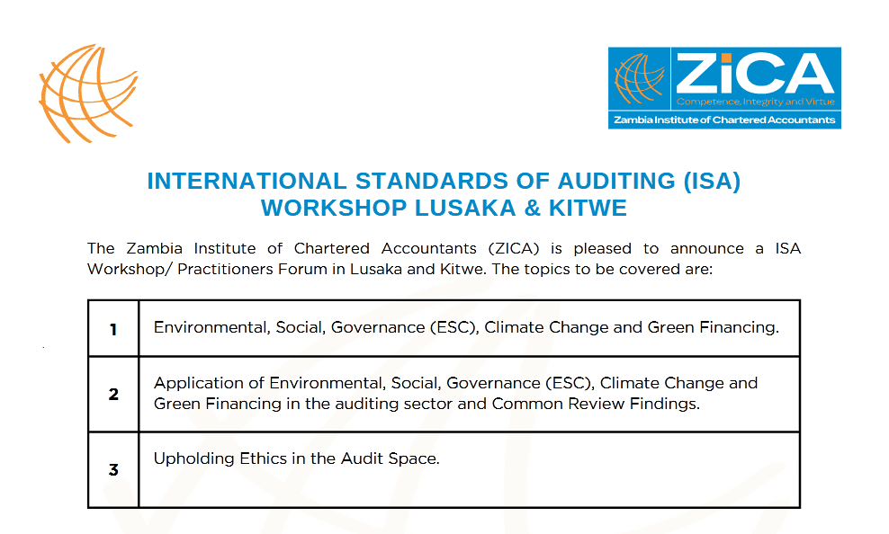 INTERNATIONAL STANDARDS OF AUDITING (ISA) WORKSHOP LUSAKA & KITWE